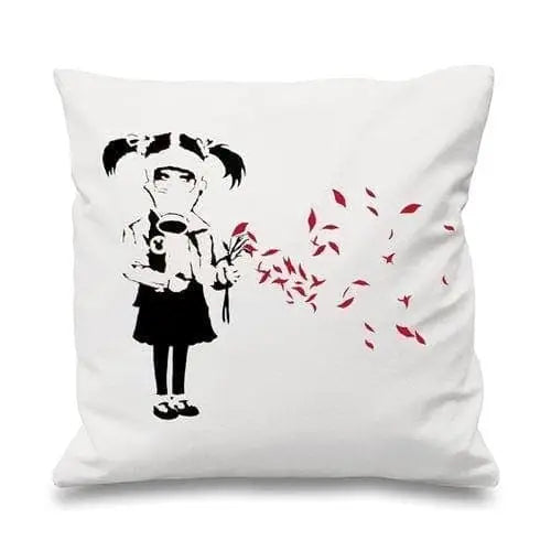 Banksy Gas Mask Girl Cushion White