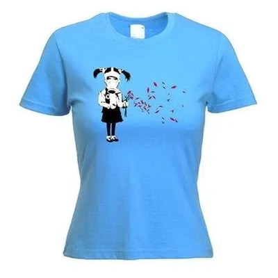 Banksy Gas Mask Girl Ladies T-Shirt M / Light Blue
