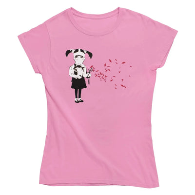 Banksy Gas Mask Girl Ladies T-Shirt - M / Light Pink -