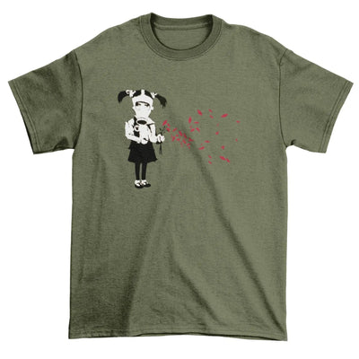Banksy Gas Mask Girl Mens T-Shirt XL / Khaki