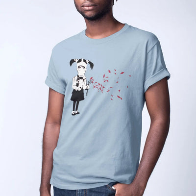 Banksy Gas Mask Girl Mens T-Shirt XL / Light Blue