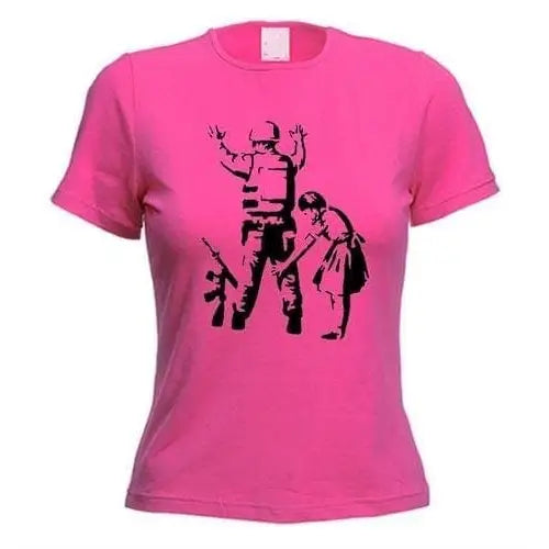 Banksy Girl Frisks Soldier Ladies T-Shirt XL / Dark Pink
