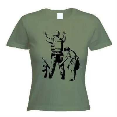Banksy Girl Frisks Soldier Ladies T-Shirt XL / Khaki