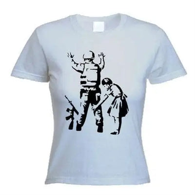 Banksy Girl Frisks Soldier Ladies T-Shirt XL / Light Grey