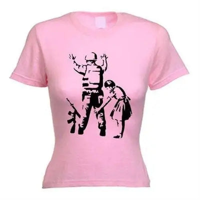 Banksy Girl Frisks Soldier Ladies T-Shirt XL / Light Pink
