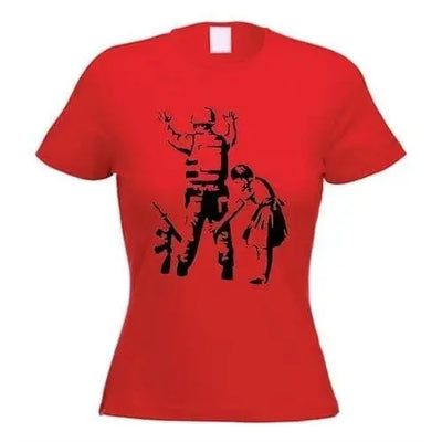 Banksy Girl Frisks Soldier Ladies T-Shirt XL / Red