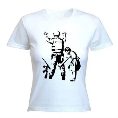 Banksy Girl Frisks Soldier Ladies T-Shirt XL / White