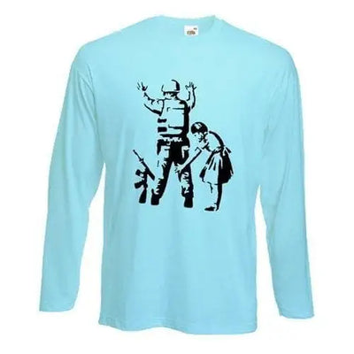 Banksy Girl Frisks Soldier Long Sleeve T-Shirt S / Light Blue