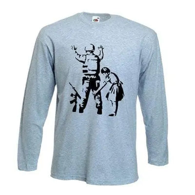 Banksy Girl Frisks Soldier Long Sleeve T-Shirt S / Light Grey