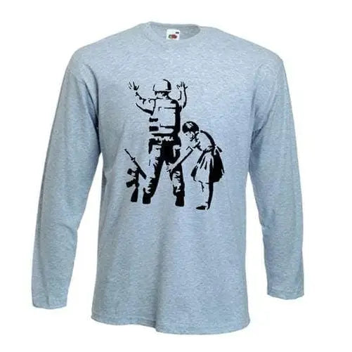 Banksy Girl Frisks Soldier Long Sleeve T-Shirt S / Light Grey