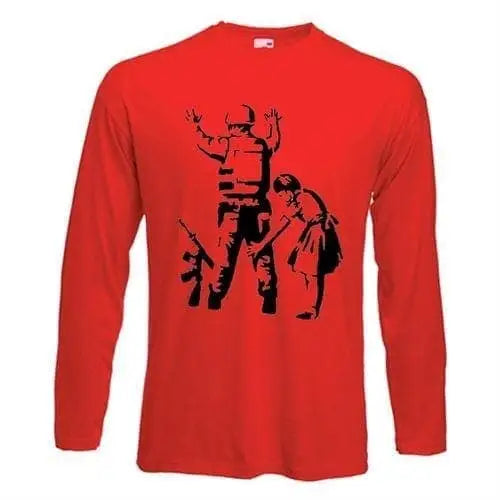 Banksy Girl Frisks Soldier Long Sleeve T-Shirt S / Red