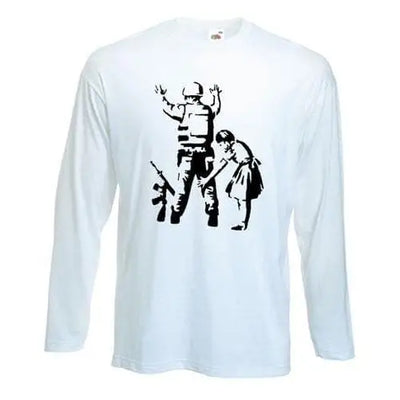 Banksy Girl Frisks Soldier Long Sleeve T-Shirt S / White