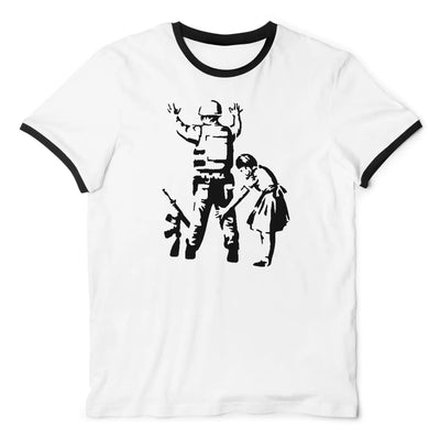 Banksy Girl Frisks Soldier Ringer T-Shirt L
