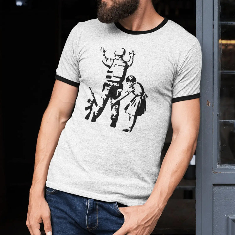 Banksy Girl Frisks Soldier Ringer T-Shirt