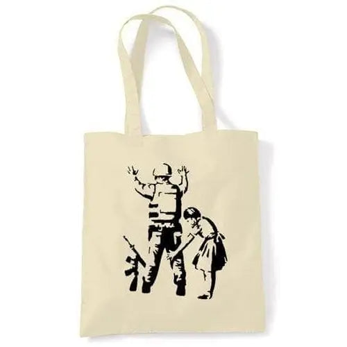 Banksy Girl Frisks Soldier Shoulder bag Cream