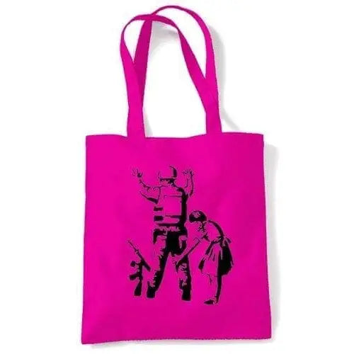 Banksy Girl Frisks Soldier Shoulder bag Dark Pink