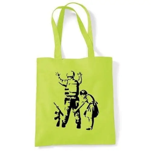 Banksy Girl Frisks Soldier Shoulder bag Lime Green