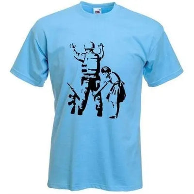 Banksy Girl Frisks Soldier T-Shirt XL / Light Blue