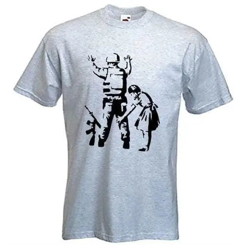 Banksy Girl Frisks Soldier T-Shirt XL / Light Grey
