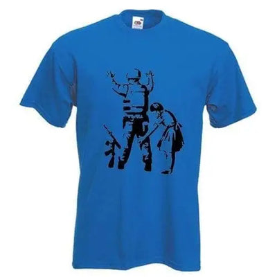 Banksy Girl Frisks Soldier T-Shirt XL / Royal Blue