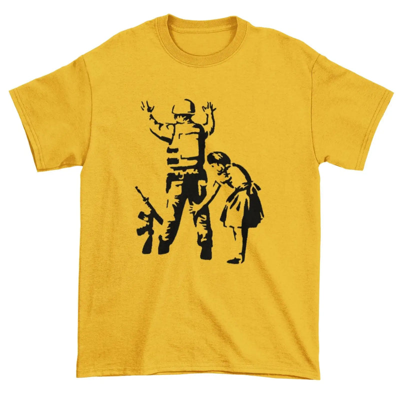 Banksy Girl Frisks Soldier T-Shirt XL / Yellow