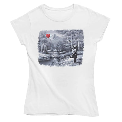 Banksy Girl With Balloon Portrait Ladies Tee - XL - Womens