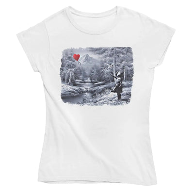 Banksy Girl With Balloon Portrait Ladies Tee - XL - Womens