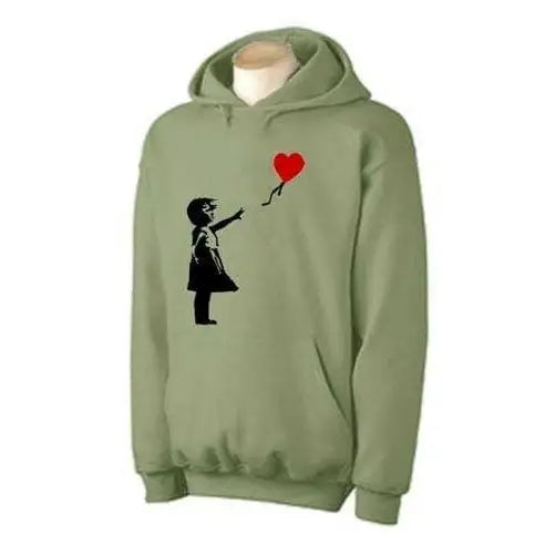 Banksy Girl With Heart Balloon Hoodie XXL / Khaki