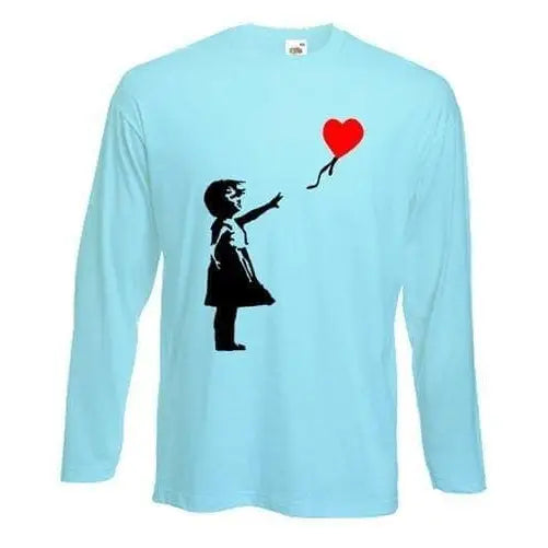 Banksy Girl With Heart Balloon Long Sleeve T-Shirt L / Light Blue