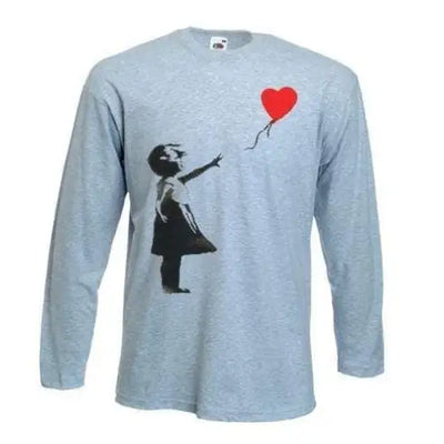 Banksy Girl With Heart Balloon Long Sleeve T-Shirt L / Light Grey