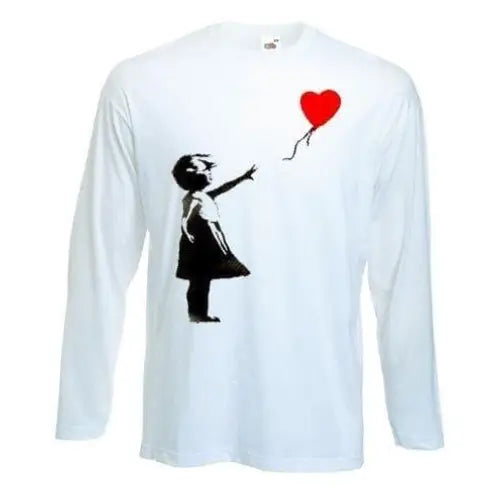 Banksy Girl With Heart Balloon Long Sleeve T-Shirt L / White