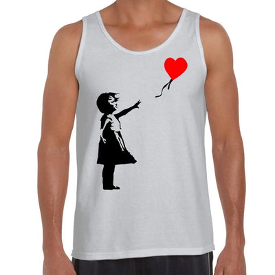Banksy Girl With Heart Balloon Men's Tank Vest Top XXL / White