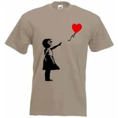 Banksy Girl With Heart Balloon T-Shirt XXL / Khaki