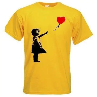 Banksy Girl With Heart Balloon T-Shirt XXL / Yellow