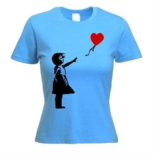 banksy girl with heart balloons Ladies t-shirt XL / Light Blue