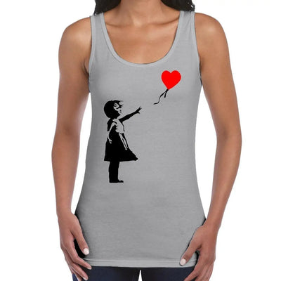 Banksy Girl With Heart Balloon Women's Tank Vest Top S / Light Grey