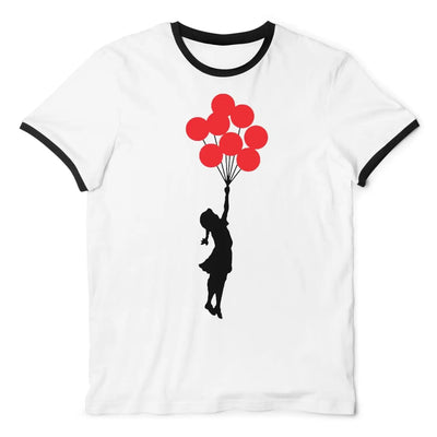 Banksy Girl With Red Balloons Contrast Ringer T-Shirt M
