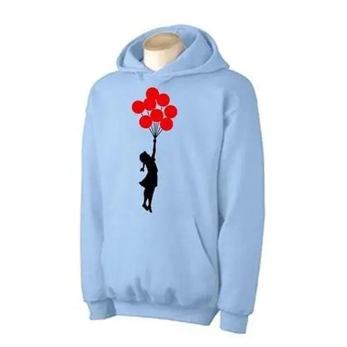 Banksy Girl With Red Balloons Hoodie XXL / Light Blue