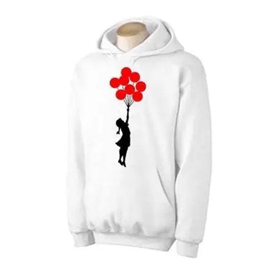 Banksy Girl With Red Balloons Hoodie XXL / White