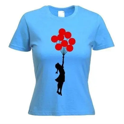 Banksy Girl With Red Balloons Ladies T-Shirt XL / Light Blue