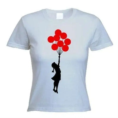 Banksy Girl With Red Balloons Ladies T-Shirt XL / Light Grey