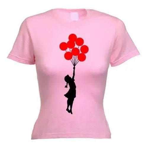 Banksy Girl With Red Balloons Ladies T-Shirt XL / Light Pink