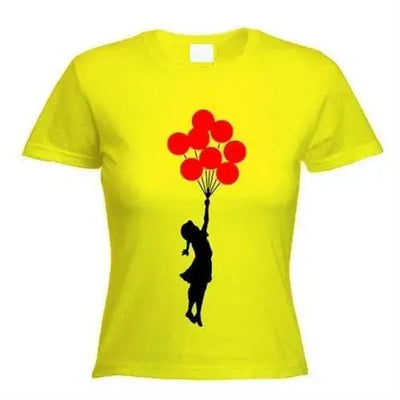 Banksy Girl With Red Balloons Ladies T-Shirt XL / Yellow