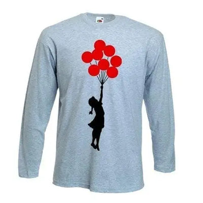 Banksy Girl With Red Balloons Long Sleeve T-Shirt L / Light Grey
