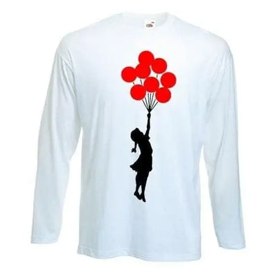 Banksy Girl With Red Balloons Long Sleeve T-Shirt L / White