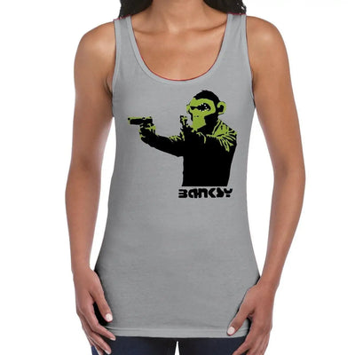 Banksy Gun Monkey Women's Tank Vest Top S / Light Grey