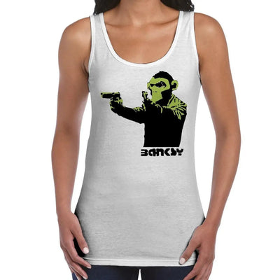 Banksy Gun Monkey Women's Tank Vest Top S / White