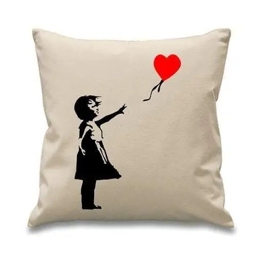 Banksy Heart Balloon Girl Cushion Cream