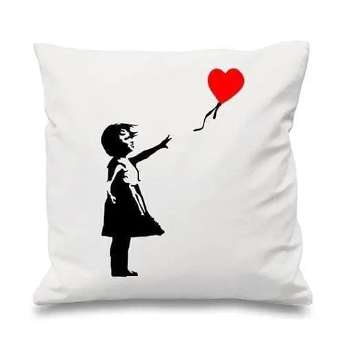 Banksy Heart Balloon Girl Cushion White