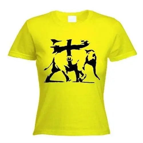 Banksy Heavy Weaponry Elephant  Ladies T-Shirt M / Yellow